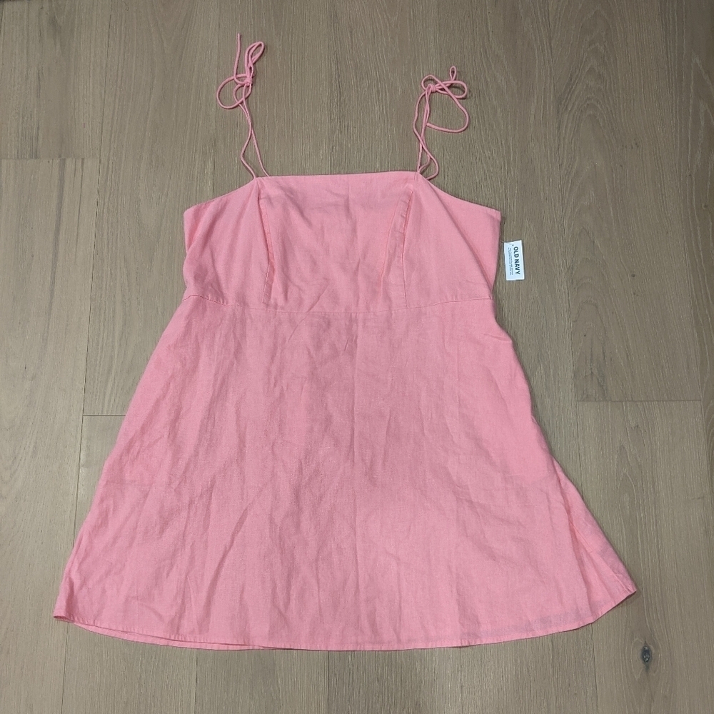 Bright pink linen blend mini dress
